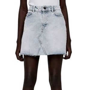 AllSaints Mae Light Wash Denim Mini Skirt Frayed Hem‎ Distressed Blue US 6 90s